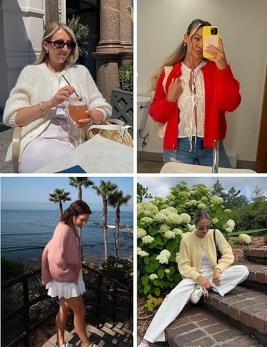 FindThy Women’s Chunky Knit Cardigan Long Sleeve Button Down Crewneck Fall Sweater Coat3