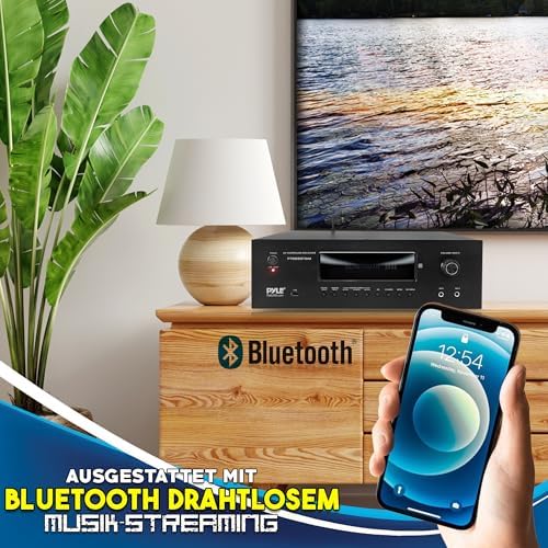 Bild 2 - Pyle Amplifier, 5.2 Kanal Bluetooth Verstärker, 1000W AV Receiver mit 2 UHF Kabellosen Mikrofonen, 4K UHD TV HDM/USB/MP3 Unterstützung, Heimkino & Karaoke Sound System