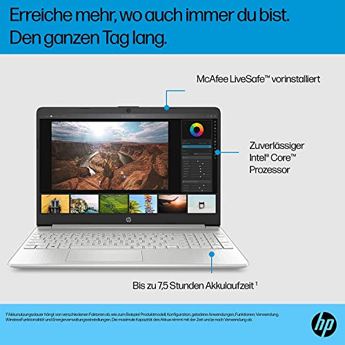 HP Laptop | 15,6" FHD Display | Intel Core i7-1255U | 16 GB DDR4 RAM | 512 GB SSD | Intel Iris Xe-Grafikkarte | Windows 11 Home | QWERTZ Tastatur | Silber – Bild 6