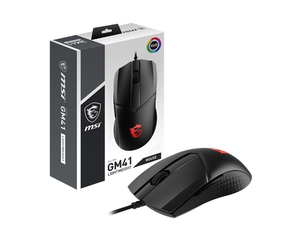 MSI Clutch GM41 Lightweight - Ratón Gaming (16000 dpi, RGB, 6 Botones, 2m FriXionFree Cable Trenzado, Diseño Simétrico) Negro