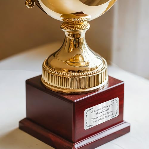 Image of Engraved Name Plates for Urns 2 inch x 4 inch Custom Plaque Trophy Plates Engraved Urn Name Plate Custom Engraved Plate Personalized Engraved Brass Plaque (Round Corner-Gold, 2x4 in)