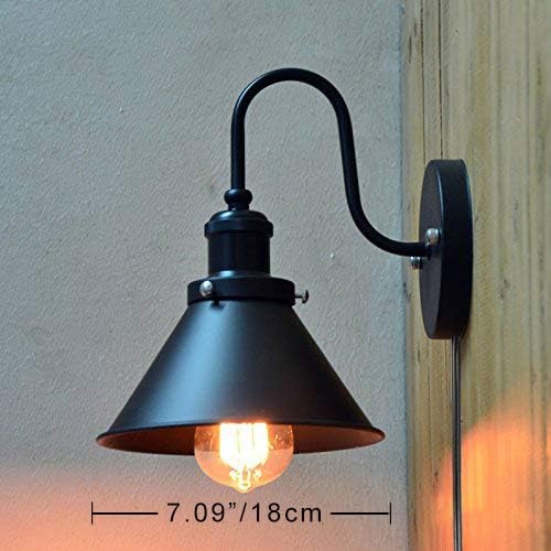 Kiven American Industrial Style Iron Wall Lamp E26 Base Plug-in UL Listed Button Switch Cord Black Bulb Not Included BD0428