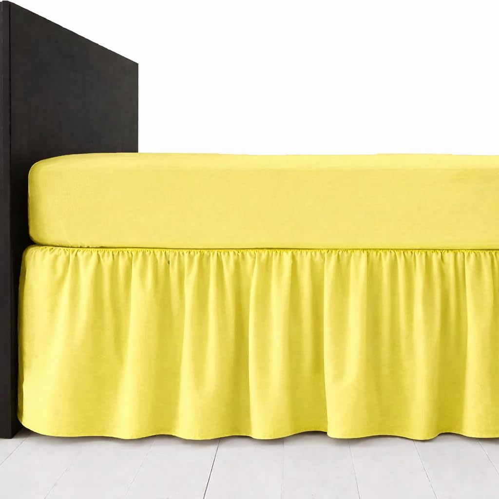 Polycotton Platform Base Valance Sheet – Extra Deep 16” Frill – Under Mattress Bed Skirt, Durable Easy Care, Wrinkle Resistant Bedding (Lemon, Double)