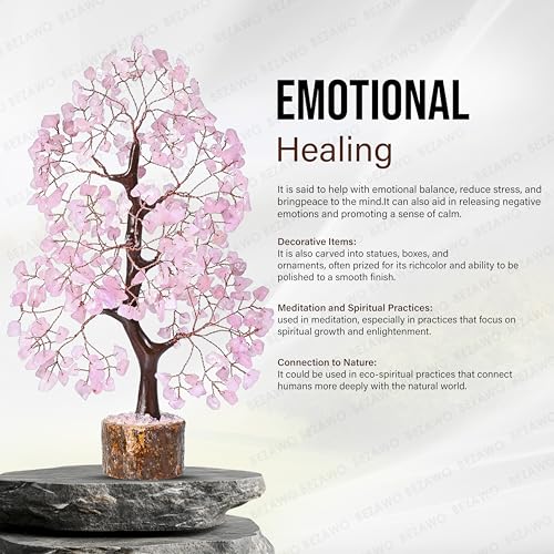 Image of Crocon Rose Quartz Crystals Tree, Birthday Gifts for Women & Men, Pink | Decor for Shelf, Healing Crystals Spiritual Gift, House Warming Gift New Home, Birthday Gifts - Mom, Sister & Girlfriend