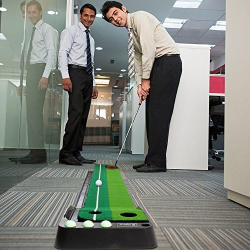 Asgens Golf Putting Trainer(3 Balls Free),Double-Color Grass Golf Mat with Ball Thicken Return Track and Automatic Function. Practise Indoor &Outdoor for Beginner &Amateur