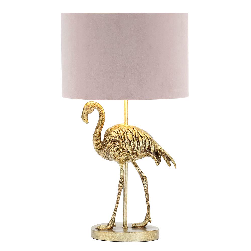Litecraft White Fliss Table Lamp Flamingo Style Base With Pink Velvet Shade - Brass
