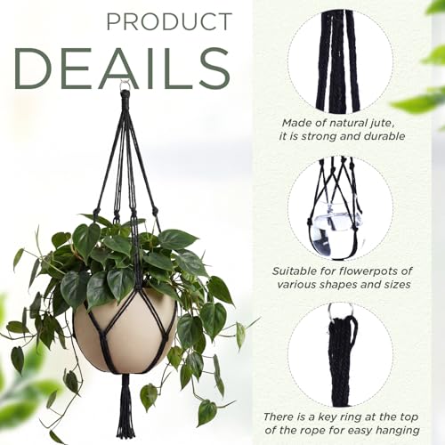 Image of EBOOT 2 Pack 48 Inch Large Macrame Plant Hanger Rope to Hang Flower Pot Plant Holder for Indoor Outdoor Decorations, 4 Legs (Black)