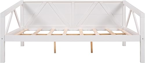 Miniatura 15 de SOFTSEA Sofá cama matrimonial con soporte de listones de madera, plataforma de tamaño matrimonial, marco de sofá cama para sala de estar y dormitorio