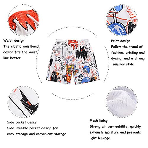 Men's Beach Shorts Cartoon Graffiti Printing Creativity Swimming Quick Dry Drawstring Trunks Fitness Pants4