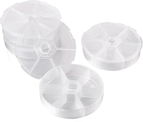 Miniatura 9 de Pandahall - 20 contenedores de almacenamiento de cuentas de plástico de 3.07 pulgadas de diámetro, 6 rejillas, transparentes y redondas, cajas de