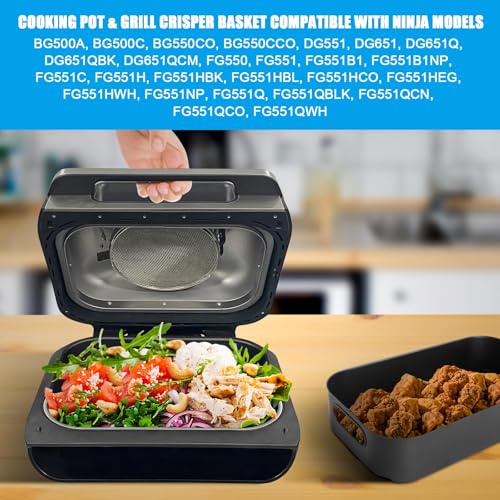 Grill Cooking Pot and Combo Crisper Basket for Ninja Foodi FG551/DG551 Smart XL Indoor Grill Accessories,Non-Stick Air Frying Basket & Griddle Pan Replacement for Ninja DG651 by Outspark - Used condition - Image 7