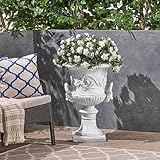 Christopher Knight Home Adonis Traditional Roman Chalice Garden Urn Planter with Lion and Floral Accents, Antique White