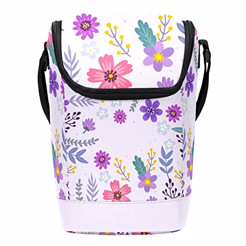 Lonchera floral morada con correa ajustable para adultos y niños 2