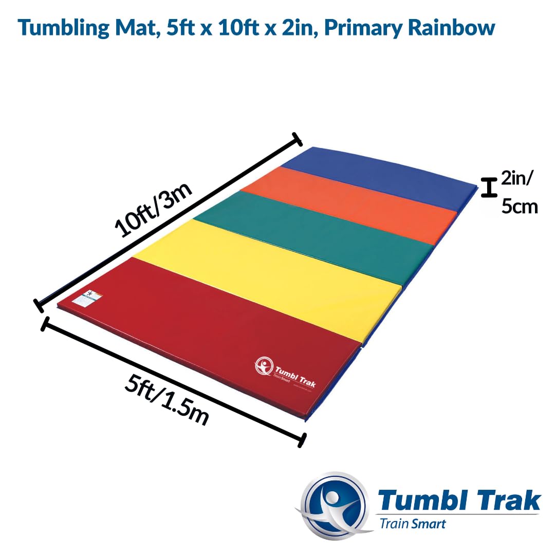 Tumbl Trak Gymnastics Folding Tumbling Panel Mat, 5ft x 10ft x 2in, Primary Rainbow,G-825-2PR