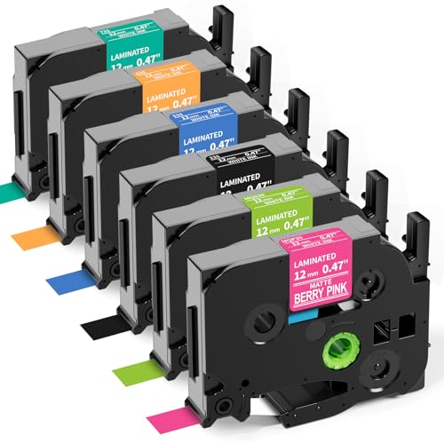 Labelife 6-Pack Replace Brother P Touch Label Tape, TZe TZ Tape 12mm 0.47 Laminated Color Label Maker Tape for Brother PT-D210 PT-H110 PT-D220 PT-D400, White on Pink/Lime Green/Orange/Blue/Green/Black