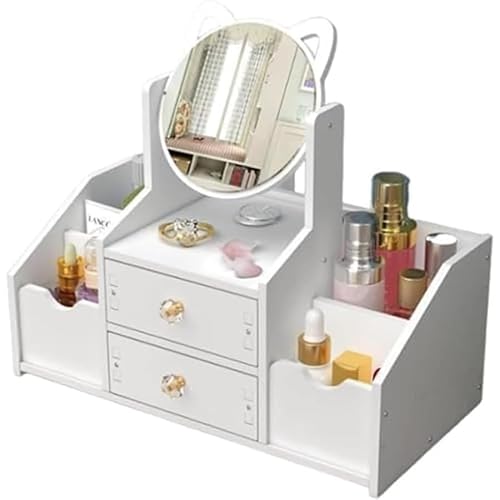 化粧台、メイクアップ台、鏡付き、引き出し付き化粧台、デスクトップ化粧台、かわいい、組み立て式、角度調整可能Tasydi (A,A)