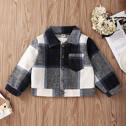 Boys Winter Coat Shirt Coat Jacket Plaid Long Sleeve Kids Turn Down Collar Button Tops Outwear 6month (Blue, 4-5 Years)2