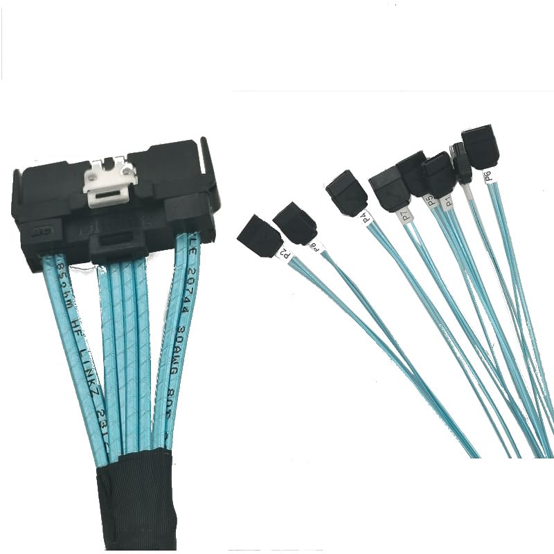 MCIO 74-Pin to 8X SATA 7-Pin Cable, High-Density Storage Adapter, Aqua
