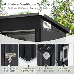Aoxun 3x4ft outdoor storage shed metal storage shed with lockable door steel utility tool shed outdoor storage for backyard garden patio lawn black  urban country home decor
