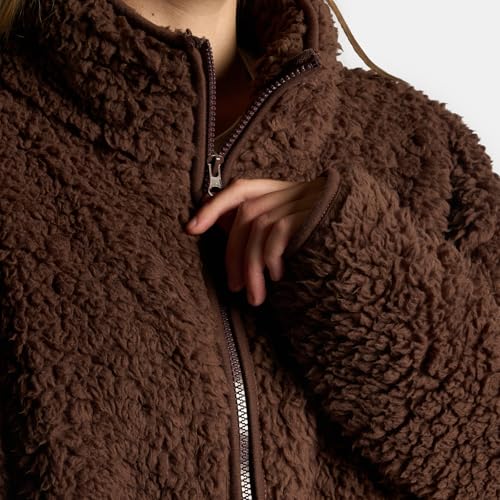 Ohs Full Zip Up Fleece Jacket Women, Lightweight Warm Soft Teddy Fleece Ladies Sweater Casual Long Sleeve Full Zip Coat For Travelling Outdoor Hiking, Chocolate Brown - S/M - 8
