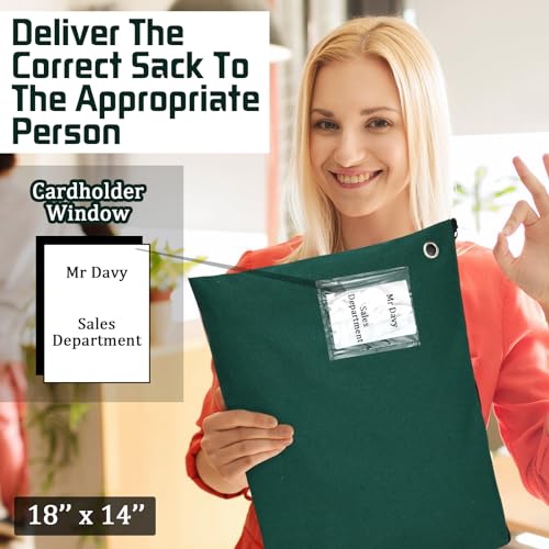 Humyoun 2 Pcs Interoffice Mailer Canvas Transit Sack Zipper Bag 18" x 14" Large Zipper Pouch with Grommet Interoffice Mail Bag (Green)