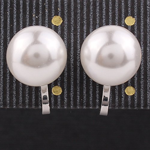 Simulated Pearl Clip Earrings No Pierced Charm Jewelry Silver/Gold Plated 8Mm&12Mm Pearl (12Mm Silver Plated) #TOP2