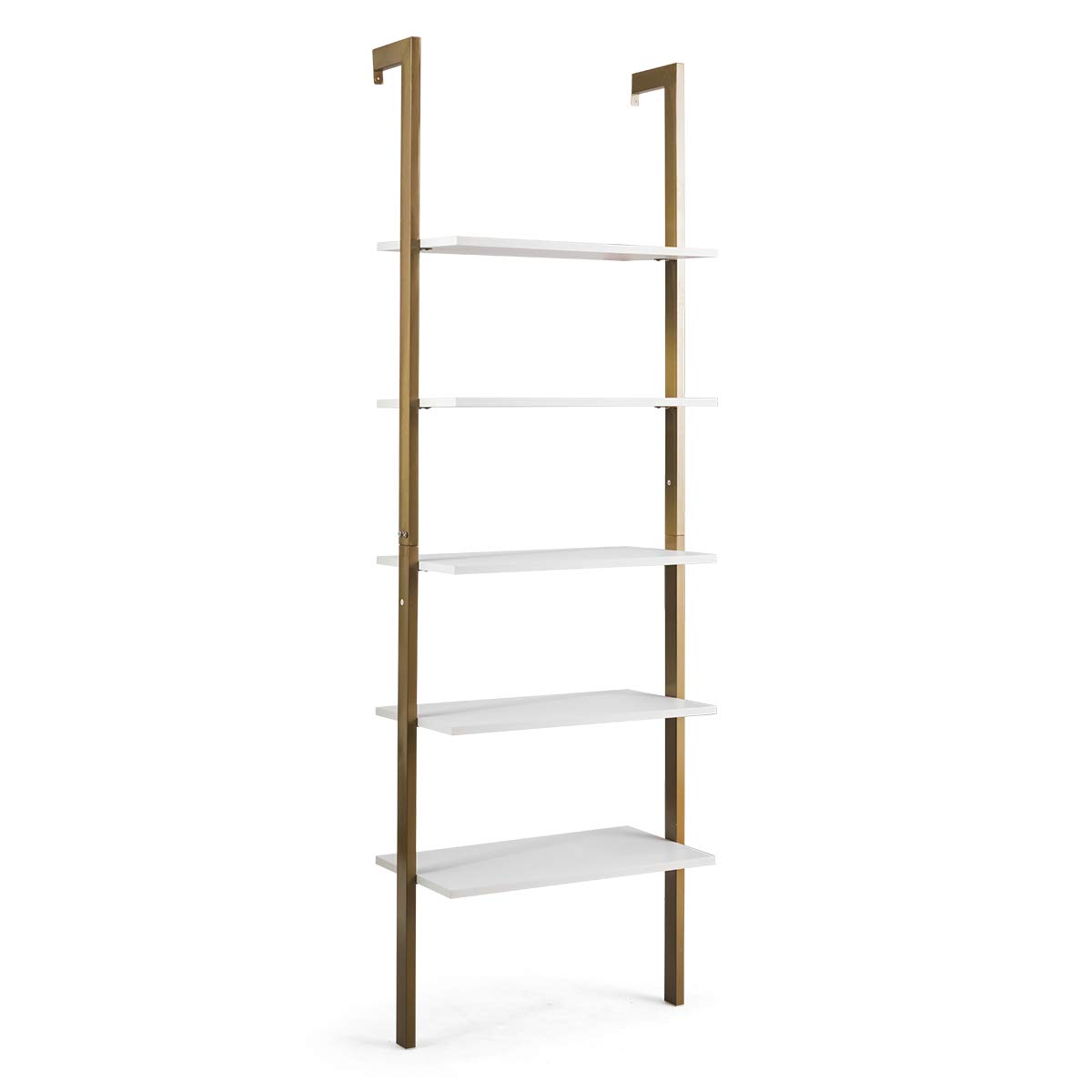 GIANTEX Rek met 5 planken, ijzeren buisframe en houten latten, boekenkast met 5 niveaus, industriële retrostijl, voor woonkamer, slaapkamer, balkon, kantoor, 61 x 30 x 183 cm, bruin