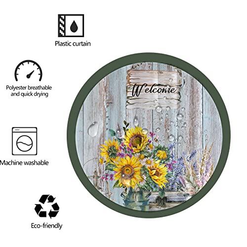 Decoreagy Rustic Farmhouse Shower Curtain,Sunflower Floral Shower Curtains Sets For Bathroom,Retro Country Teal Wooden Barn Board Waterproof Fabric Stall Bath Curtain With 12 Hooks 72X72In #TOP6