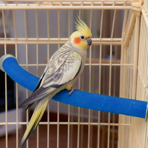 Image of Rypet Parrot Perch Stand Toy Used for Cage Corner for Paw Grinding Clean Stick Exercise, Rough-Surfaced Quartz Bird Perch Standing Cage Accessorie for for Small Parakeets Cockatiel Conures (Blue L)