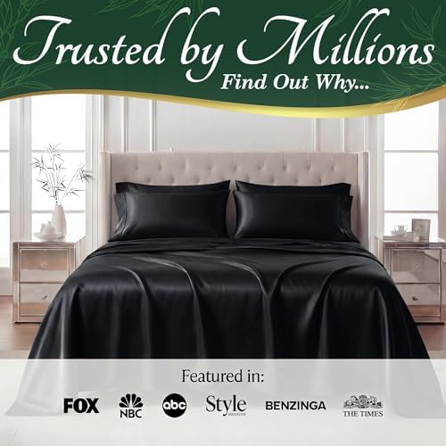 DECOLURE 100% Organic Viscose Derived from Bamboo Sheets Cal King Size 6pcs - Ultra Soft & Luxuriously Cooling, 17" Deep Pocket, Double Stitching, Perfect for Hot Sleepers - King Bed Sheets (Black) - 4