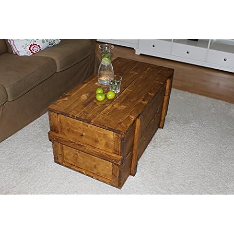 Uncle Joe´s Holzkiste Truhe Couchtisch Beistelltisch Vintage Shabby chic Landhaus Massivholz nussbaum Cover