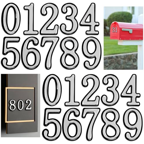 Image of opasyo 30 Pieces Mailbox Numbers for Outside 2 inch 0-9 Self-Adhesive Mail Box Numbers,3D Gold House Numbers for Mailbox, Apartment, House, Trash Bins,Office Hotel Room (Silver, 2inch)
