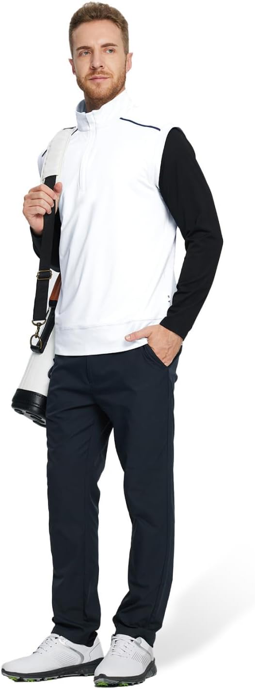 Rouen Mens Vests Outerwear Lightweight Moisture Wicking Midlayer Sleeveless Sports Golf Quarter Zip Pullover Mens Vest