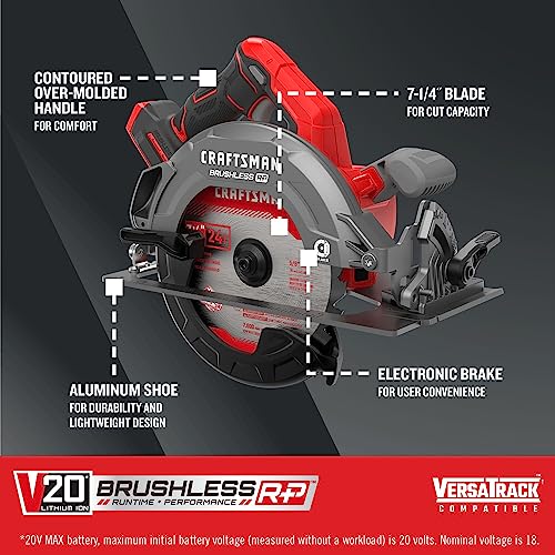 CRAFTSMAN V20 RP Cordless Circular Saw, 7-1/4 inch, Bare Tool Only (CMCS551B)