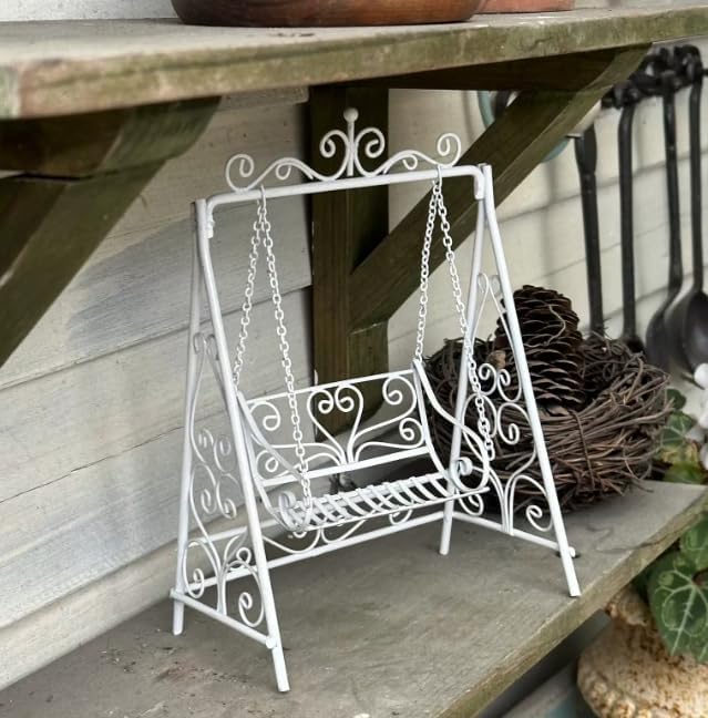 Mini White Iron Swing Ornament, Fairy Garden Metal Swing Chair Decor, Micro Landscape Miniature Furniture for Bonsai, DIY Crafts image 5