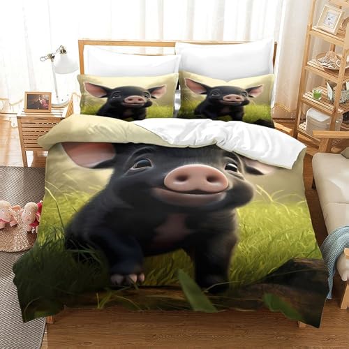Housse de couette 140x200 cochon imprimé 3D en microfibe résistante - 3