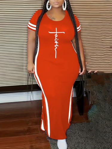 Image of PINSV Women Plus Size Maxi Dress Summer Short Sleeve Split Long Dress
