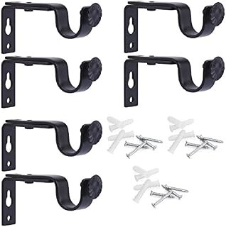 DerBlue 6Pcs Black Color Adjustable Curtain Rod Brackets,Premium Steel Rod Bracket for Walls, Curtain Rod Holder