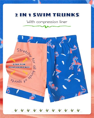 Image of SURF CUZ Boys Swim Trunks with Boxer Brief Liner Toddler Boy Stretch Swimsuit Shorts Quick Dry Swimming Trunks Bathing Suit