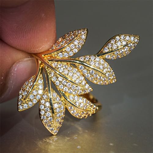 Gorgeous Leaf Shaped Rings with Bright Zirconia for Female Temperament Lady Anniversary Party Jewelry3