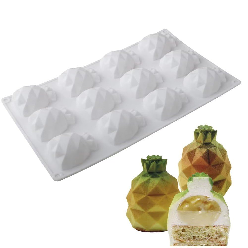 Ppmter 3d Pineapple Silicone Mold 12-cavity Dessert Mold for Baking Mousse Cake, Candy, Chocolate, Pastry, Ice Cream, Pudding