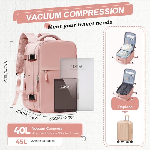 Image of Vacuum Travel Backpack with Pump for Women Men, Carry on Air Backpack for Flight Approved with Compression Bag, Personal Item Luggage Backpacks