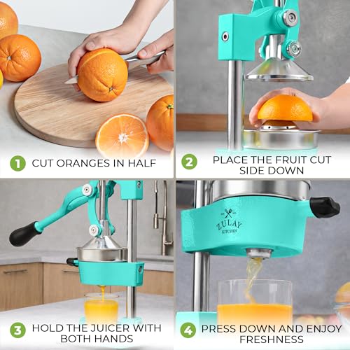 Image of Zulay Kitchen Cast Iron Juicer - Easy-to-Clean Heavy-Duty Manual Juicer, Professional Citrus Juicer - Stainless Steel Lemon Squeezer - Manual Citrus Press & Orange Squeezer - Orange Juicer - Teal