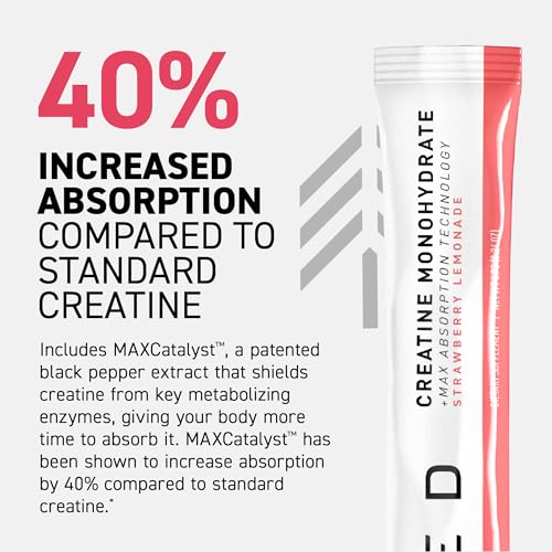 Image of Kaged Creatine Monohydrate + Max Absorption Technology | Micronized Powder Stick Packs | Strawberry Lemonade | Muscle Building & Recovery | Brain Health | Supplements for Men & Women | 25 Servings