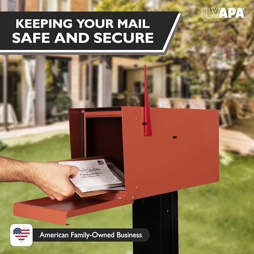 Image of Ilyapa Modern Mailbox for Outside Post Mount - Terracotta Heavy Duty Powder Coated Metal Mailbox, Waterproof Letter Box for Parcels