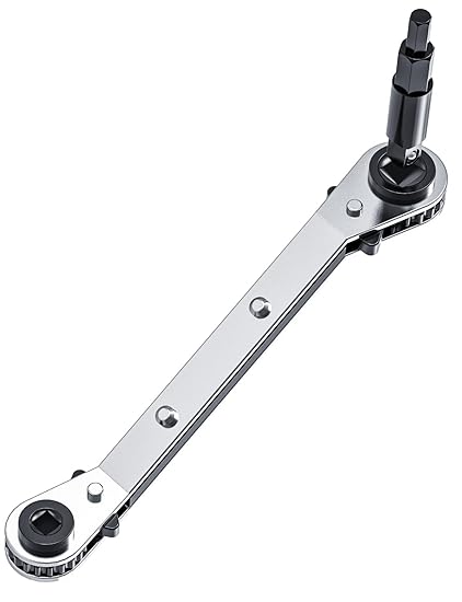 HVAC Service Wrench, Refrigeration Ratcheting Curved Wrench 3/8? 1/4? 5/16'' 3/16'' AC Wratchet Tool with Hex Bit Adapter UIInosoo for Air Conditioning, Refrigeration Equipment, Gas Furnace