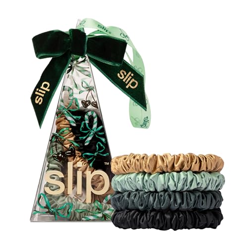 Image of slip Skinny Scrunchies in Sweetie Pie Ornament Packaging: Anti-Crease, Anti-Breakage Slipsilk Design Protects Delicate Hair | Includes 4 Pure Silk Scrunchies