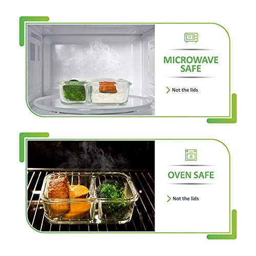 Prep Naturals Glass Meal Prep Containers Glass 2 Compartment (3 Pack) - Glass Food Storage Containers - Glass Storage Containers with Lids - Divided Glass Lunch Containers Food Container 24 Ounce - Thumbnail 3