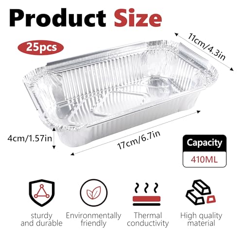 TYSM-CC 25 Stück Aluschalen mit Tropfschutz – Einweg-Grillschalen aus Alufolie für Backen, Braten, Grillen & Kochen – Rostfrei, Praktisch & Hygienisch (410 ml)