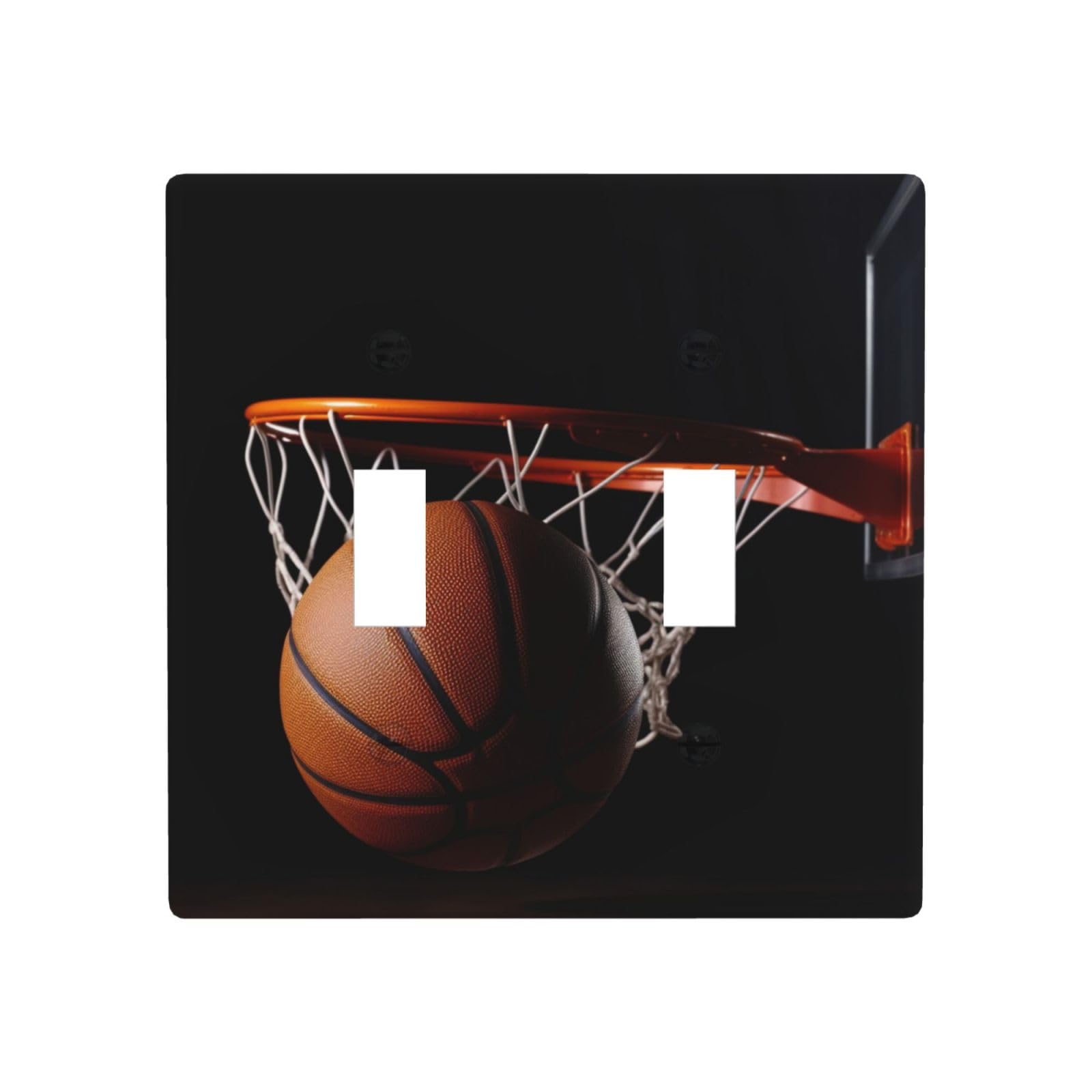 Decorator Double Toggle Light Switch Covers Basketball Wall Plate 2-Gang Standard Size 4.5" x 4.5" Double Toggle Switch Wallplate Decorative 2 Gang Wall Switch Plate Covers